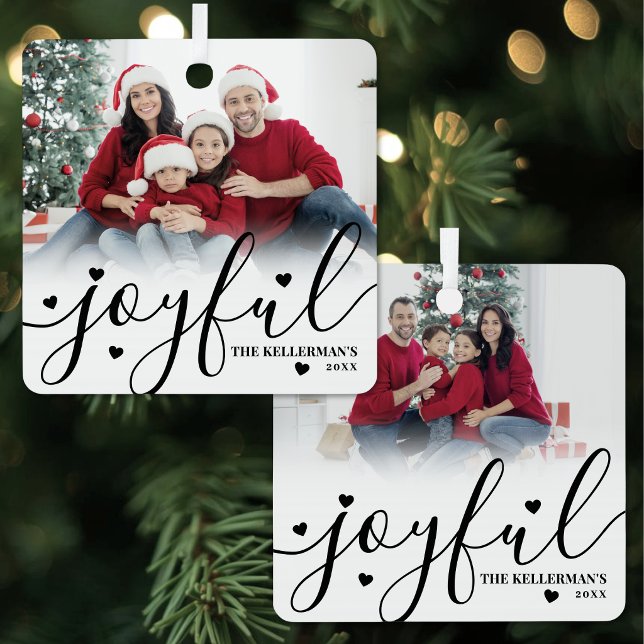 Joyful Elegant Script Custom Photo Metal Tree Decoration (Joyful Elegant Script Custom Photo Metal Ornament )