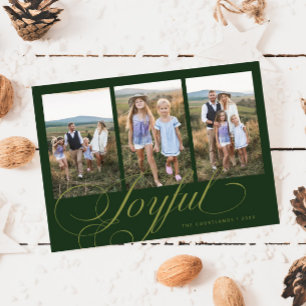 Joyful Elegant Script Green Multi Photo Holiday
