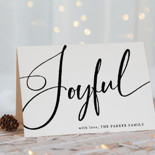 Joyful   Elegant Script on Red Holiday Card