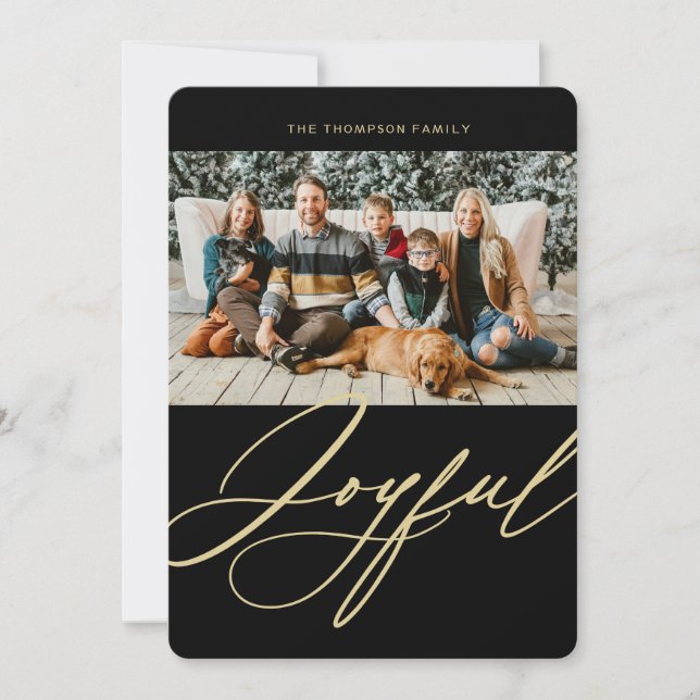 Joyful Elegant Script Photo Christmas Holiday Card (Front)