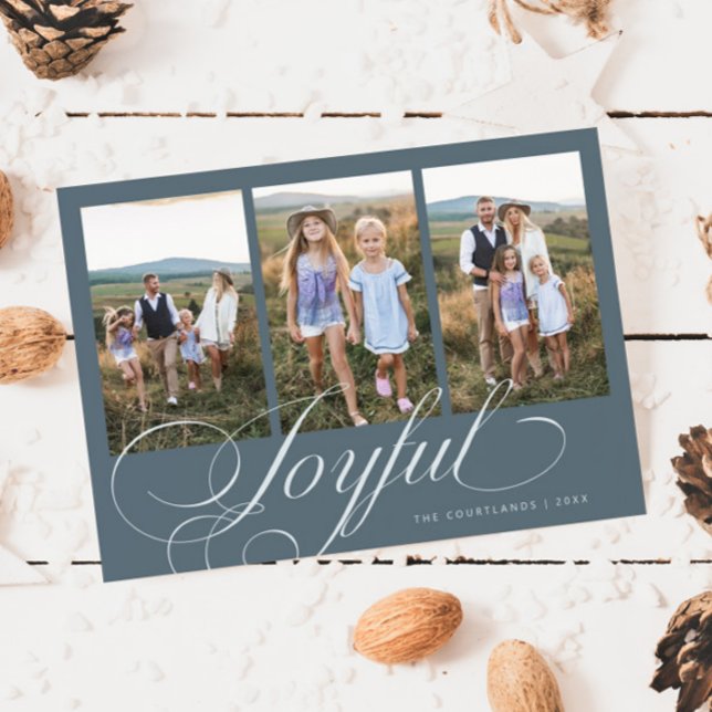 Joyful Elegant Script Slate Multi Photo Holiday Card (Creator Uploaded)
