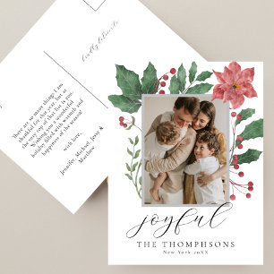 Joyful Elegant Winter Botanicals Photo Holiday Postcard