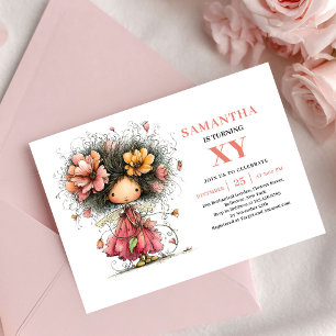 Joyful Fairy Girl 5th Birthday Blush Pink invite