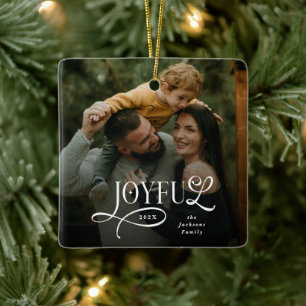 Joyful Family 2 Photo Christmas Ceramic Ornament