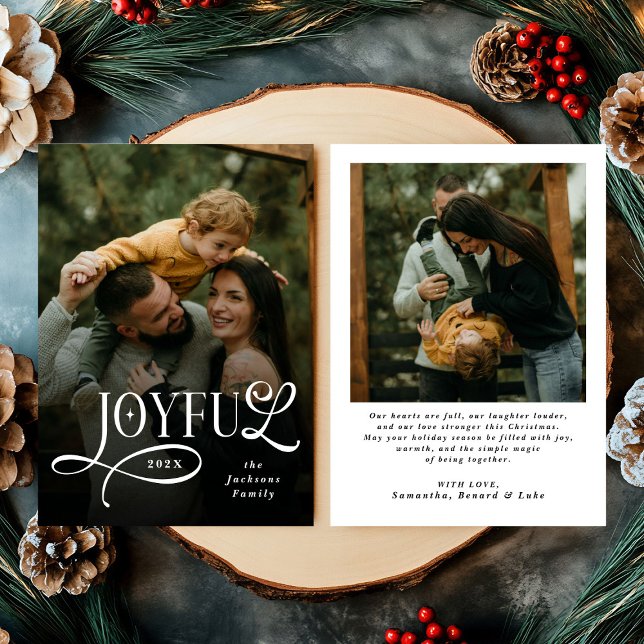 Joyful Family 2 Photo Christmas  Holiday Card (Creator Uploaded)