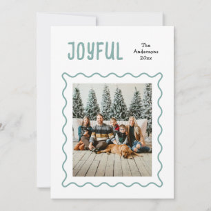 Joyful Family Christmas Modern Photo Wavy Frame Holiday Card