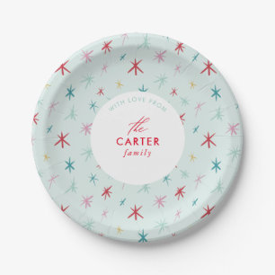 JOYFUL FAMILY modern drawn festive star colorful Paper Plate