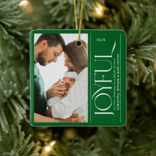 Joyful Family of Three Pregnancy Photo Ceramic Ceramic Ornament