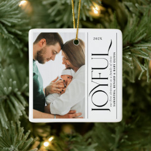 Joyful Family of Three Pregnancy Photo Ceramic Ceramic Ornament