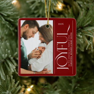Joyful Family of Three Pregnancy Photo Ceramic Ornament