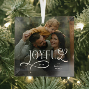 Joyful Family Photo Christmas Glass Tree Decoration