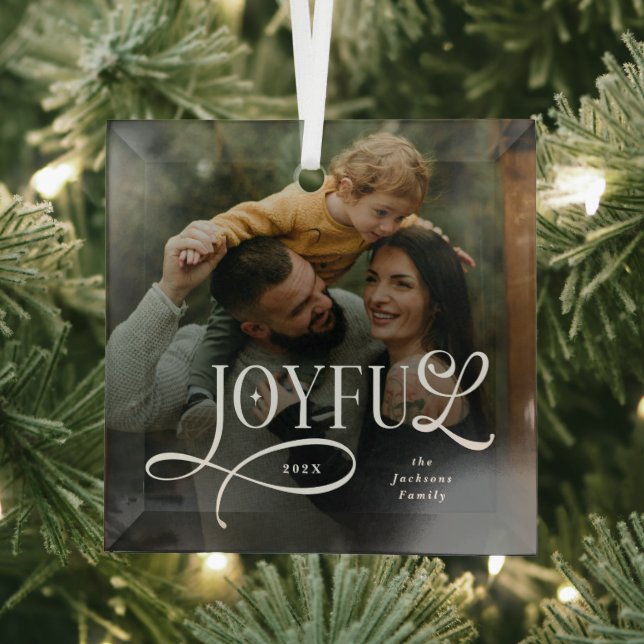 Joyful Family  Photo Christmas  Glass Tree Decoration (Insitu)