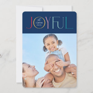 JOYFUL FAMILY PHOTO modern elegant dark colourful Holiday Card