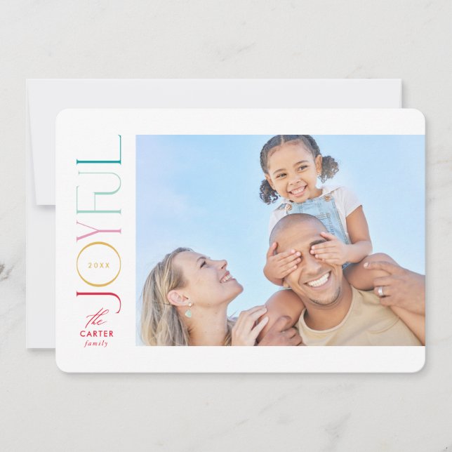 JOYFUL FAMILY PHOTO modern elegant font colourful Holiday Card (Front)