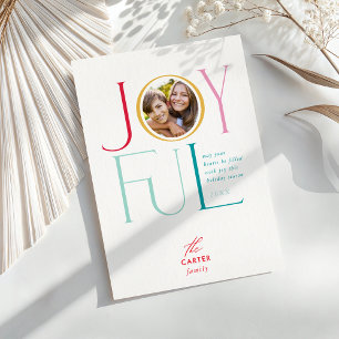 JOYFUL FAMILY PHOTO modern elegant icon colorful Holiday Card