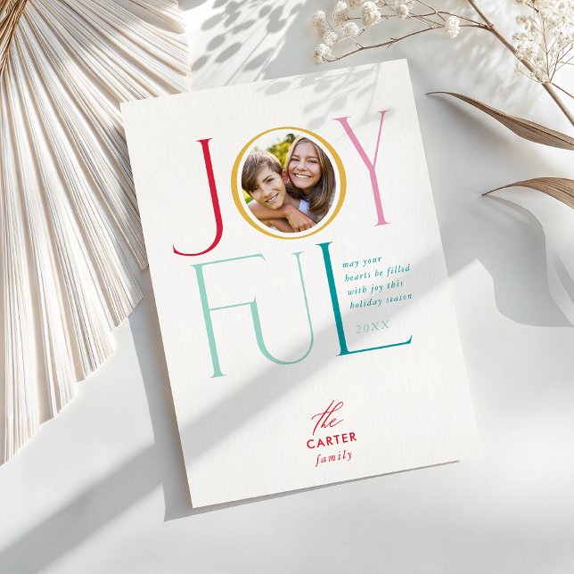 JOYFUL FAMILY PHOTO modern elegant icon colourful Holiday Card (Creator Uploaded)