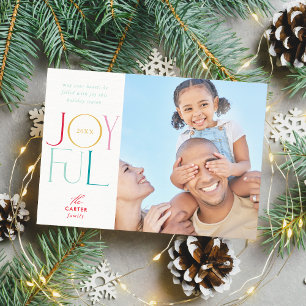 JOYFUL FAMILY PHOTO modern elegant type colourful Holiday Card
