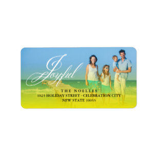 Joyful Fancy Script Holiday Photo Address Labels