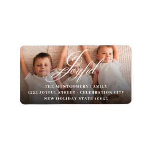 Joyful Fancy Script Holiday Photo Return Address Label