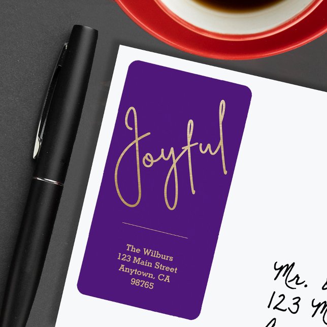 JOYFUL Faux Gold Foil on Purple Return Label (JOYFUL Faux Gold Foil on Purple Return Address Labels)