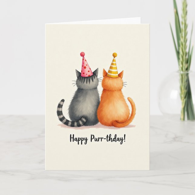 Joyful Feline Friends Party Hat Card (Front)