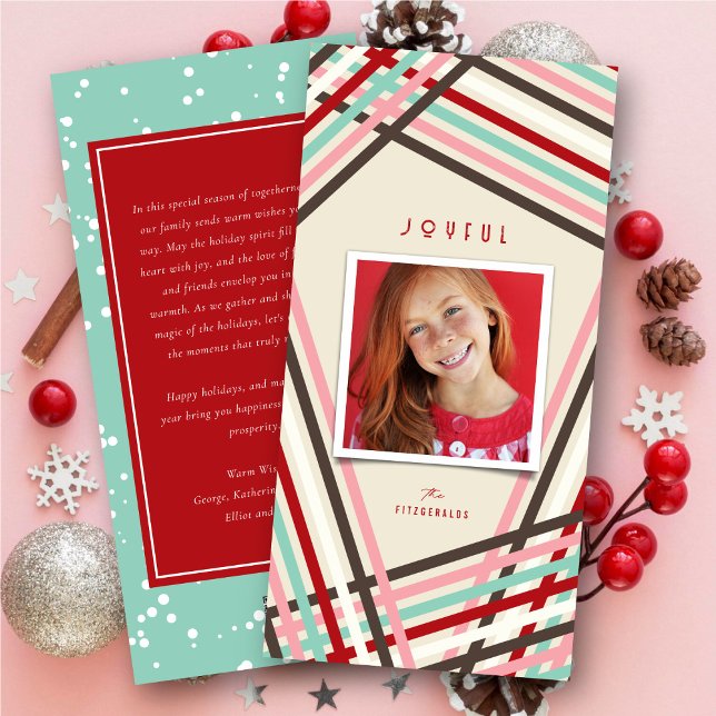 Joyful Festive Colourful & Fun Ribbon Stripes Phot Holiday Card (Creator Uploaded)