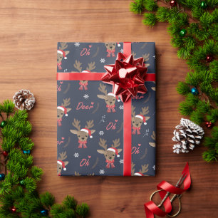 Joyful festive deer wrapping paper