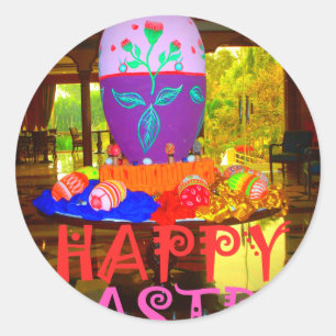 Joyful Festive Springtime Easter Colourful Eggs Ar Classic Round Sticker