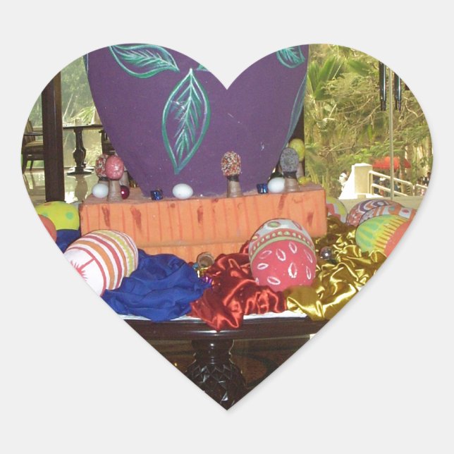 Joyful Festive Springtime Easter Colourful Eggs Ar Heart Sticker (Front)