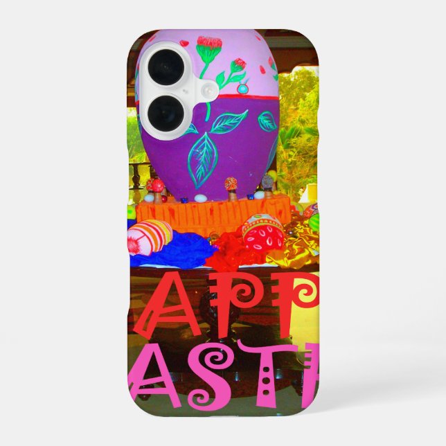 Joyful Festive Springtime Easter Colourful Eggs Ar iPhone 16 Case (Back)