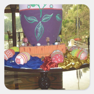 Joyful Festive Springtime Easter Colourful Eggs Ar Square Sticker