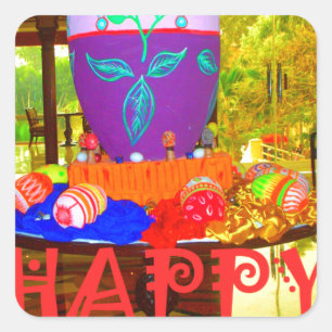 Joyful Festive Springtime Easter Colourful Eggs Ar Square Sticker