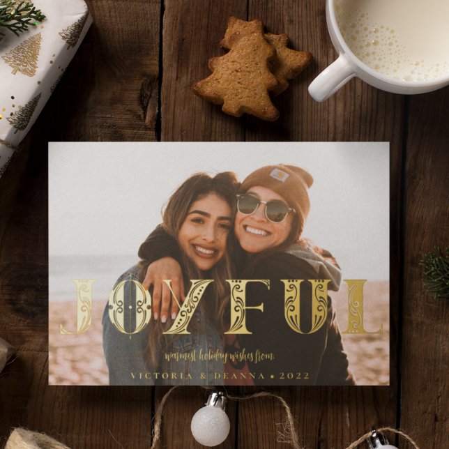 Joyful Filigree Photo Foil Holiday Card (Creator Uploaded)