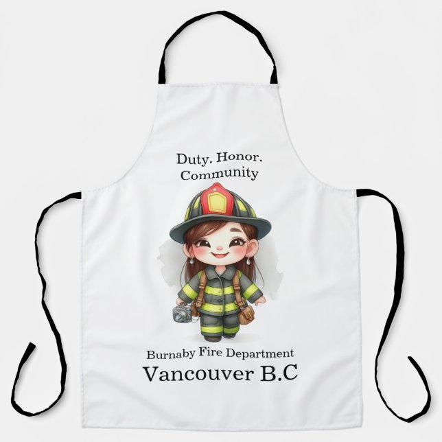 Joyful firefighter in bright gear with camera apron (Front)