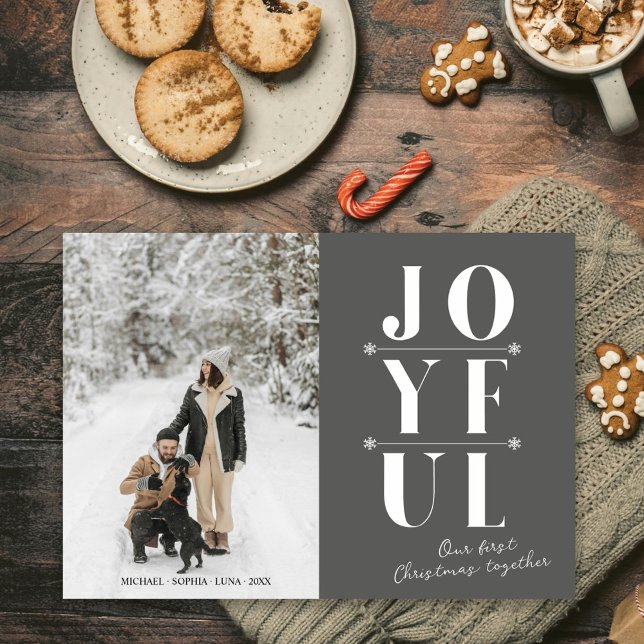 Joyful First Christmas Modern Grey Couple Dog Holiday Card (Creator Uploaded)