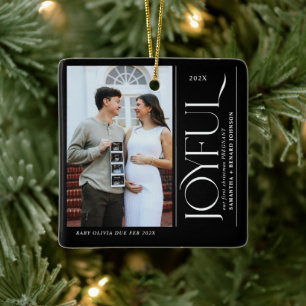 Joyful First Christmas Pregnant Photo Couple Ceramic Ornament