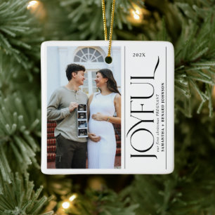 Joyful First Christmas Pregnant Photo Couple Ceramic Ornament