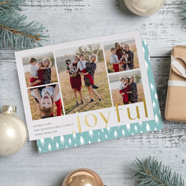 Joyful Five Photo Foil Holiday Card (Creator Uploaded)