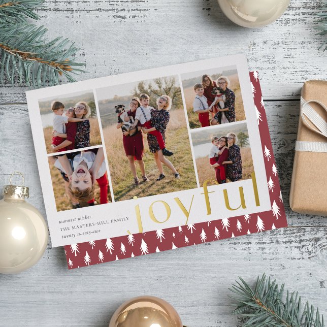 Joyful Five Photo Foil Holiday Card (Creator Uploaded)