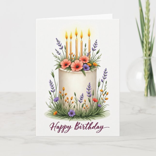 Joyful Floral Cake Birthday Card (Front)