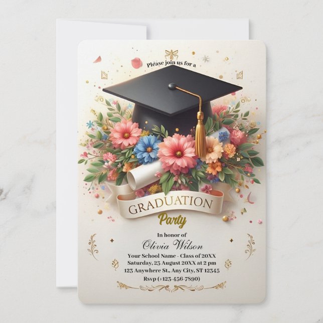 Joyful Floral Graduation Party Invitation (Front)