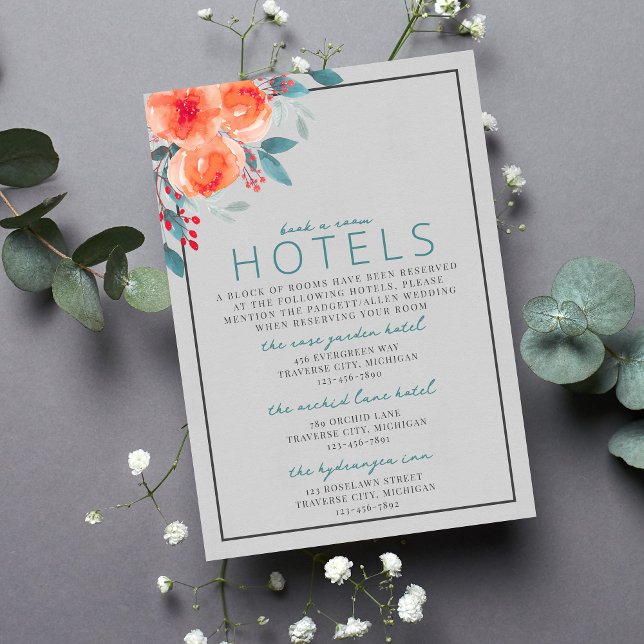 Joyful Floral Orange and Teal Accommodations Enclosure Card (Creator Uploaded)