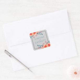 Joyful Floral Orange and Teal Bright Wedding Square Sticker