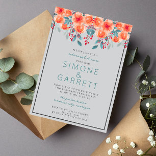 Joyful Floral Orange and Teal Rehearsal Dinner Invitation