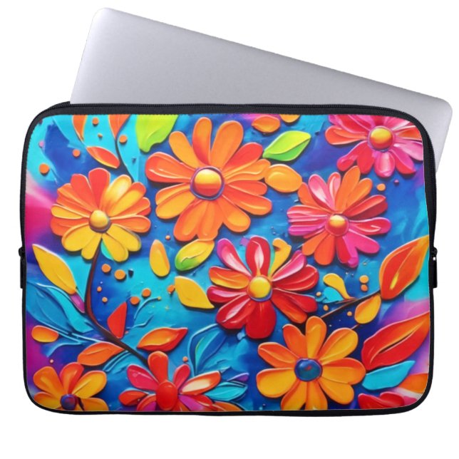 Joyful Floral Painting Laptop Sleeve (Front)