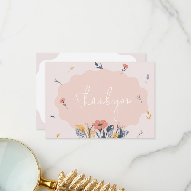 Joyful Floral Wedding Invitation Thank you Cards (Front/Back In Situ)