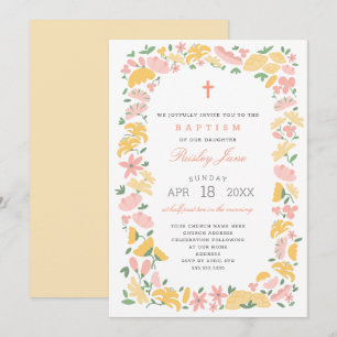 Joyful Floral Wreath girl baptism invitation