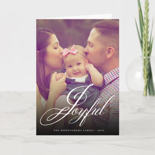 Joyful Flourish Script Modern Holiday Photo Card (Front)