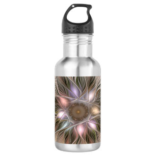 Joyful Flower Abstract Beige Brown Floral Fractal 532 Ml Water Bottle