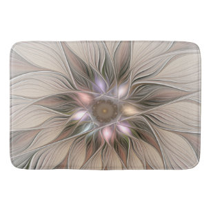 Joyful Flower Abstract Beige Brown Floral Fractal Bath Mat